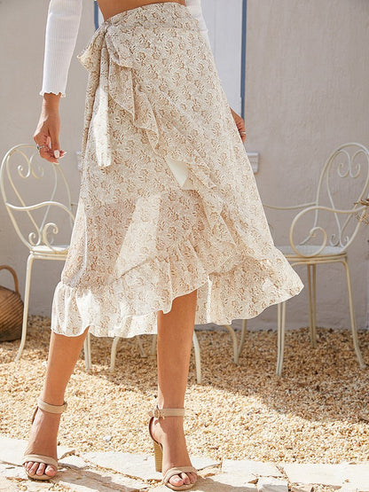 Bandage Split Irregular Floral Chiffon Skirt - LuckyFash™