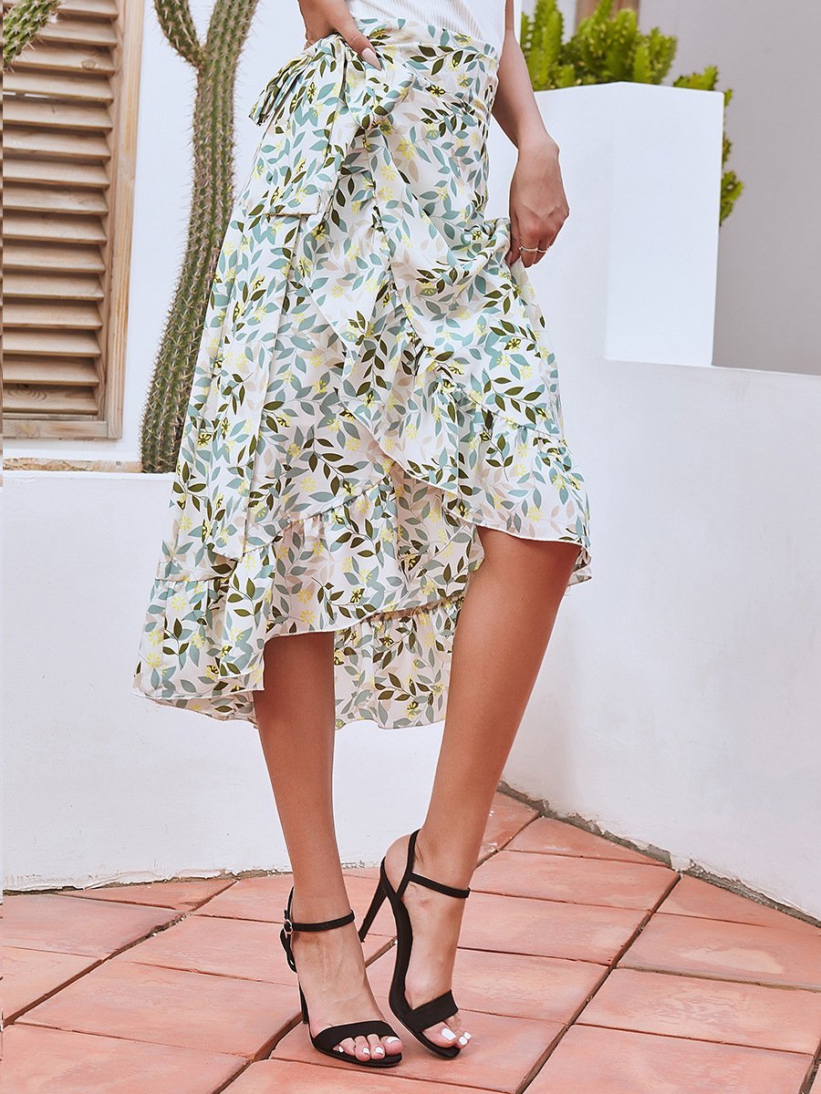Bandage Split Irregular Floral Chiffon Skirt - LuckyFash™