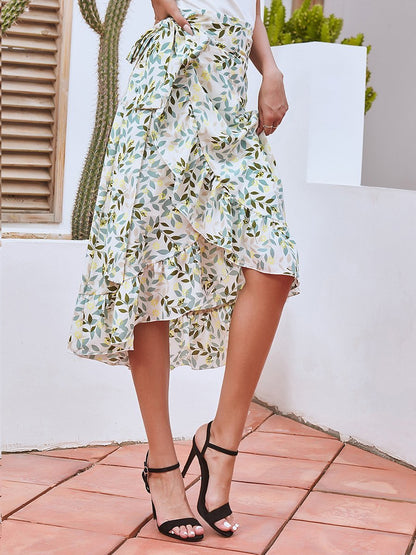 Bandage Split Irregular Floral Chiffon Skirt - LuckyFash™