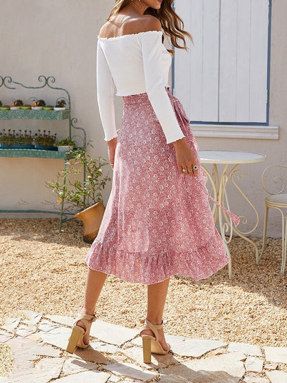 Bandage Split Irregular Floral Chiffon Skirt - LuckyFash™