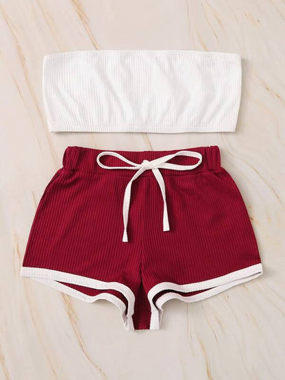Bandeau With Letter Graphic Shorts PJ Set - LuckyFash™