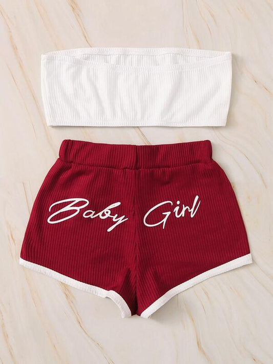 Bandeau With Letter Graphic Shorts PJ Set - LuckyFash™