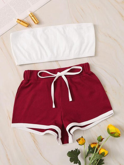 Bandeau With Letter Graphic Shorts PJ Set - LuckyFash™