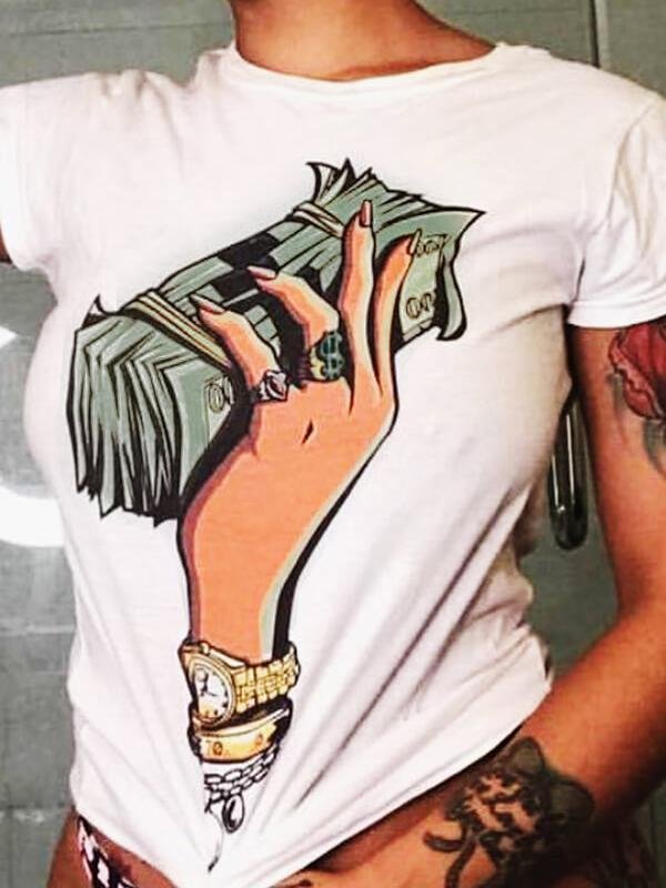 Banknote Print Round Neck Short Sleeve T-Shirt - LuckyFash™