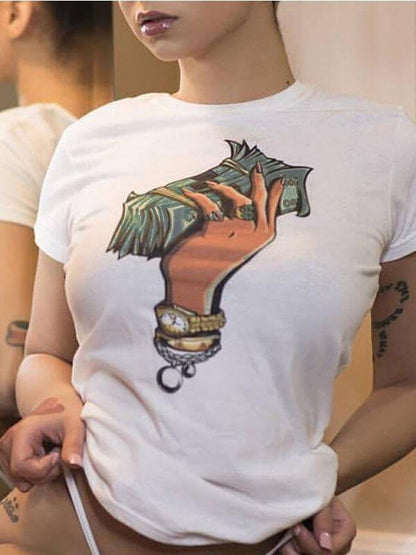 Banknote Print Round Neck Short Sleeve T-Shirt - LuckyFash™