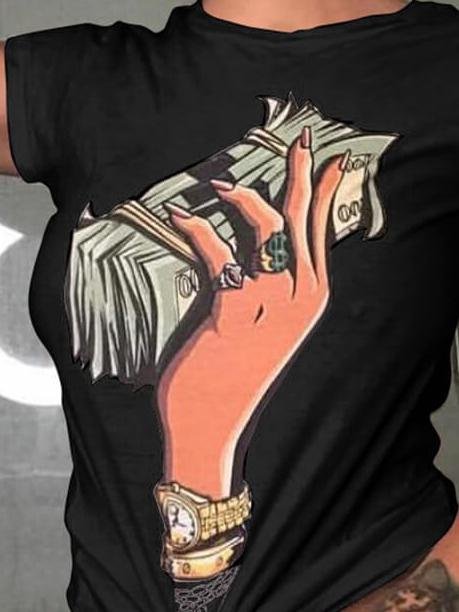 Banknote Print Round Neck Short Sleeve T-Shirt - LuckyFash™