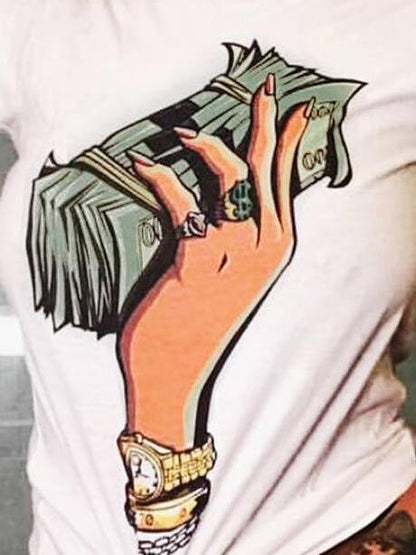 Banknote Print Round Neck Short Sleeve T-Shirt - LuckyFash™