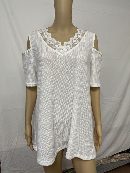 Basic Stitching V-neck Off-shoulder Short-sleeved Top - LuckyFash™