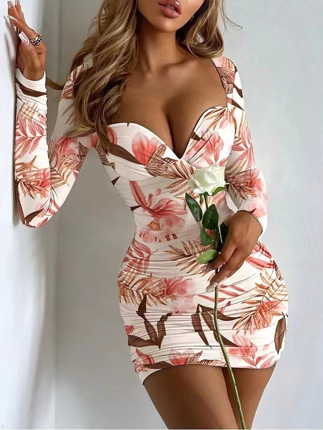Women's Holiday Dress Bodycon Black gray Pink Light Brown Khaki Red Brown White Black Long Sleeve Floral Pure Color Ruched Fall Spring Boat Neck Stylish Hot Sexy Party Fall Dress 2022 S M L XL XXL - LuckyFash™