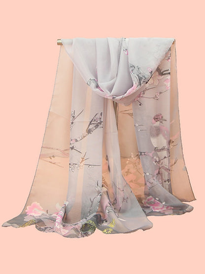 New Chiffon Scarves Women Summer Thin Scarf Shawls And Wraps Flower with Bird Print Hijab Stoles - LuckyFash™