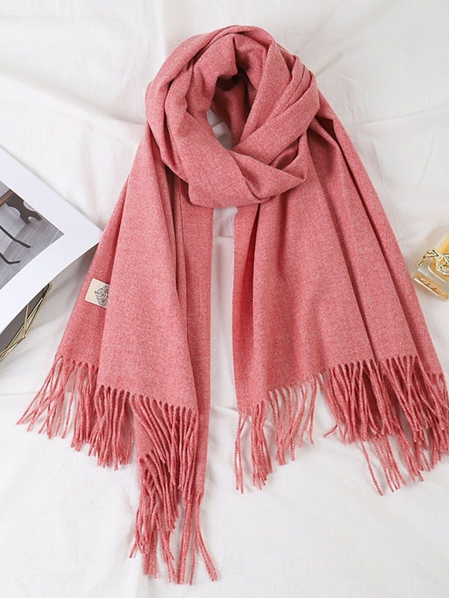 Women's Women's Shawls & Wraps Party Black Scarf Pure Color / Basic / Red / Fall / Winter / Polyester - LuckyFash™