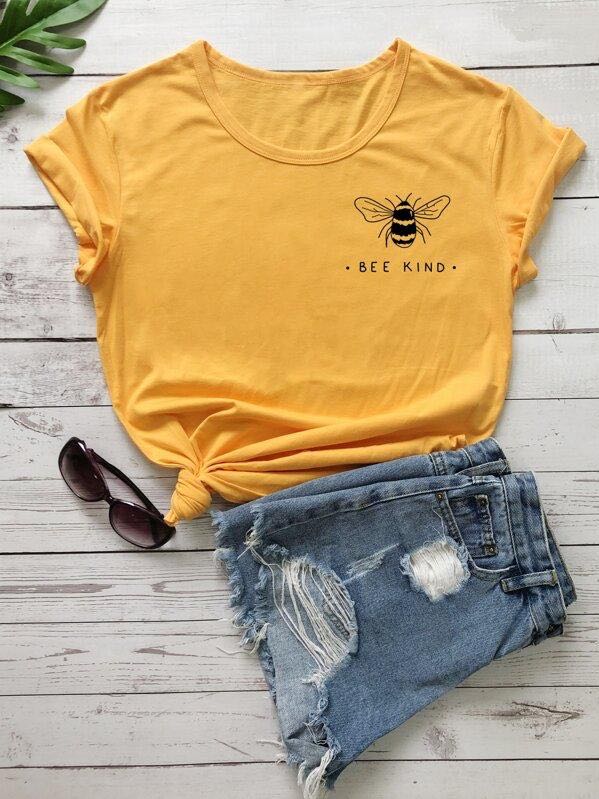 Bee And Letter Graphic Tee - LuckyFash™