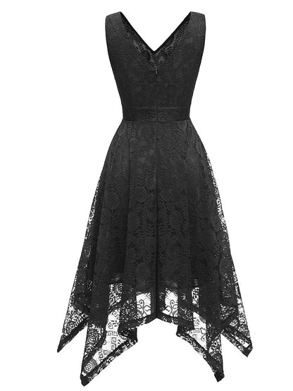 Women's Elegant Retro Swing Dress Midi Dress Party Outdoor Lace Backless Plain V Neck Sleeveless Regular Fit Spring Summer 2023 Navy Black S M L XL - LuckyFash™