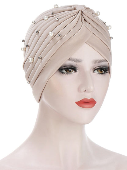 Boutique Solid Folds Pearl Muslim Turban Scarf Women Elastic Islamic Inner Hijab Caps Arab Wrap Head Femme Musulman Turbante - LuckyFash™