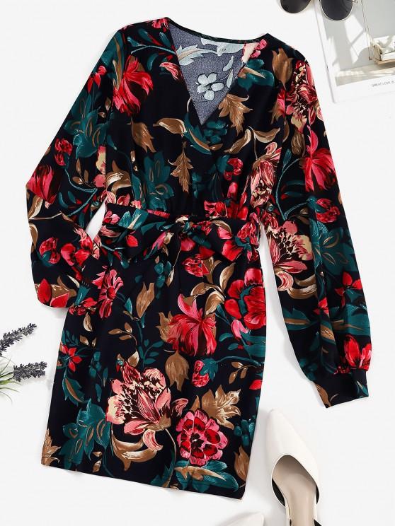 Belted Floral Surplice Bodycon Dress - LuckyFash™