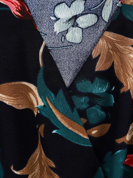 Belted Floral Surplice Bodycon Dress - LuckyFash™