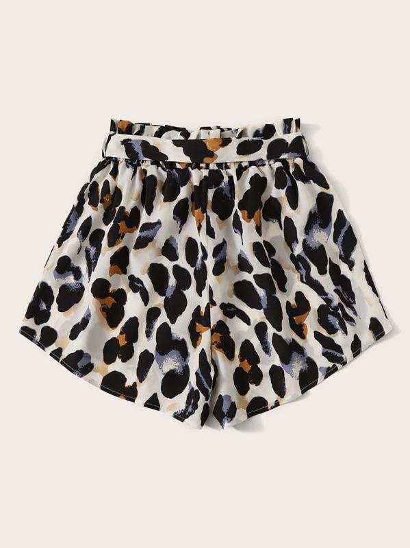 Belted Leopard Print Paperbag Shorts - LuckyFash™