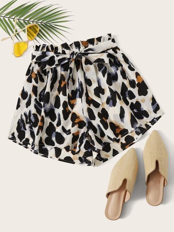 Belted Leopard Print Paperbag Shorts - LuckyFash™