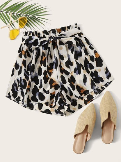 Belted Leopard Print Paperbag Shorts - LuckyFash™