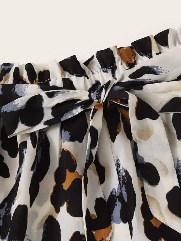 Belted Leopard Print Paperbag Shorts - LuckyFash™