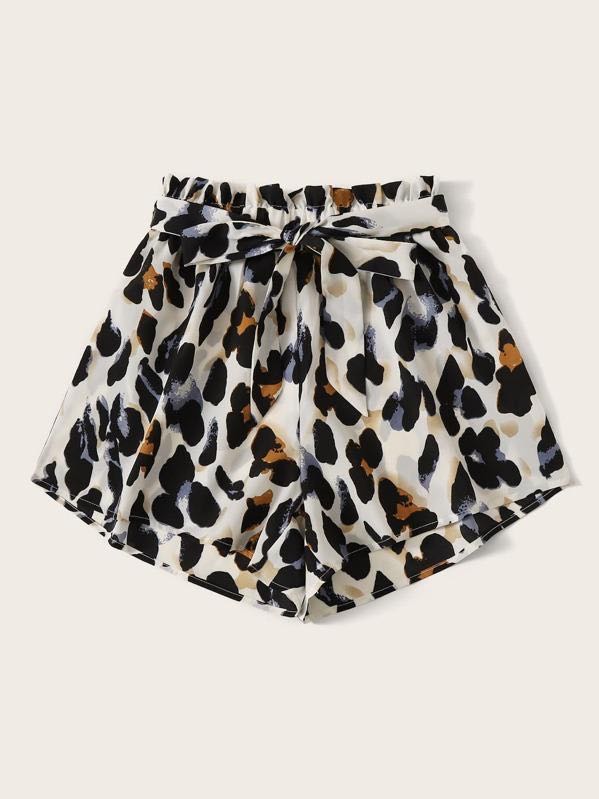 Belted Leopard Print Paperbag Shorts - LuckyFash™