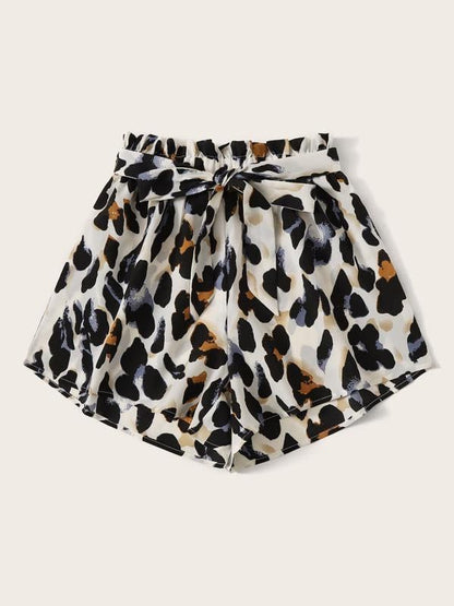 Belted Leopard Print Paperbag Shorts - LuckyFash™
