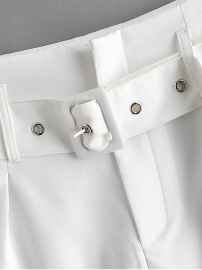 Belted Zip Fly High Waisted Shorts - LuckyFash™