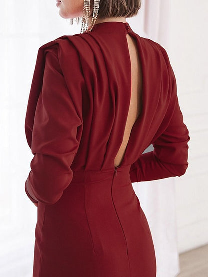 Womenâ€˜s Formal Party Dress Wedding Guest Dress Sheath Dress Long Dress Maxi Dress Black Red Long Sleeve Pure Color Ruched Winter Fall Autumn Turtleneck Fashion Winter Dress 2023 XS S M L XL XXL - LuckyFash™