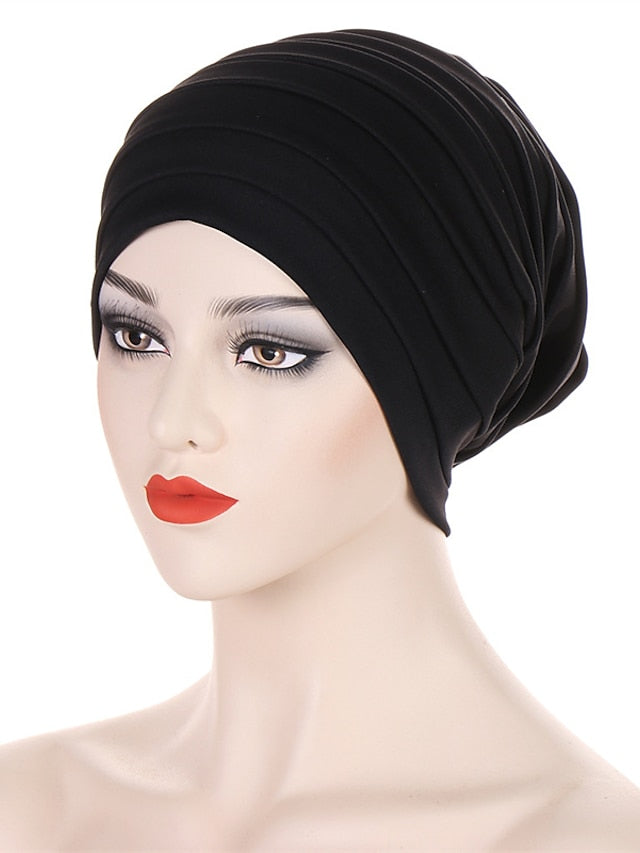 Candy Color Ladies Head Wraps Muslim Hijab Bonnets Fashion Headgear Trendy Elastic Full Body Pleated Turban Cap for Women - LuckyFash™