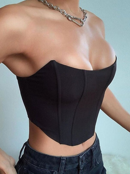 Women's Bandeau Corset Black Pink Red Plain Sleeveless Holiday Weekend Streetwear Casual Strapless Crop Slim S - LuckyFash™