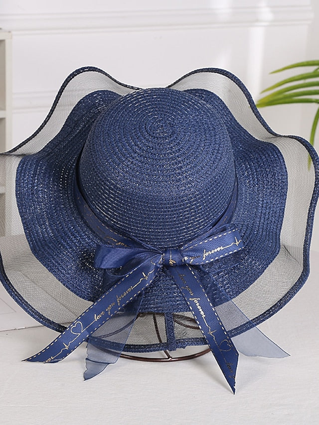 Women's Hat Straw Hat Sun Hat Pink Khaki Navy Blue Outdoor Street Dailywear Mesh Bow Ribbon bow Portable Sun Protection Comfort - LuckyFash™