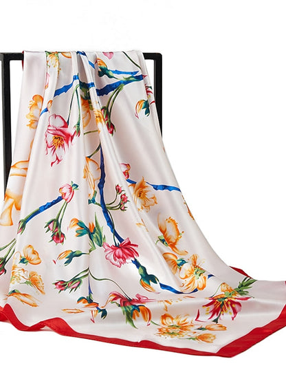 Flower Square Scarf Women Shawl Wrap Hijab Female Hair Band Wrist Headkerchief 90*90cm Bandana - LuckyFash™