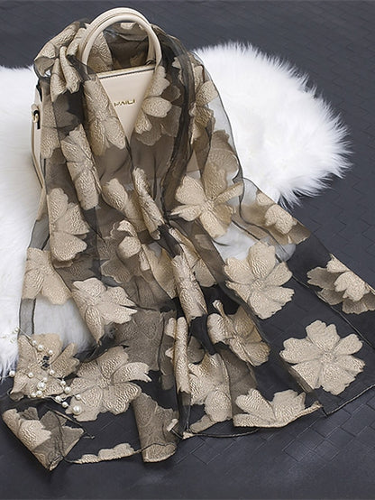 Fashion Women Scarf Summer Thin Breathable Scarves for Lady Shawls and Wraps Organza Hollowed Flowers Beach Stoles Bandana Foulard - LuckyFash™