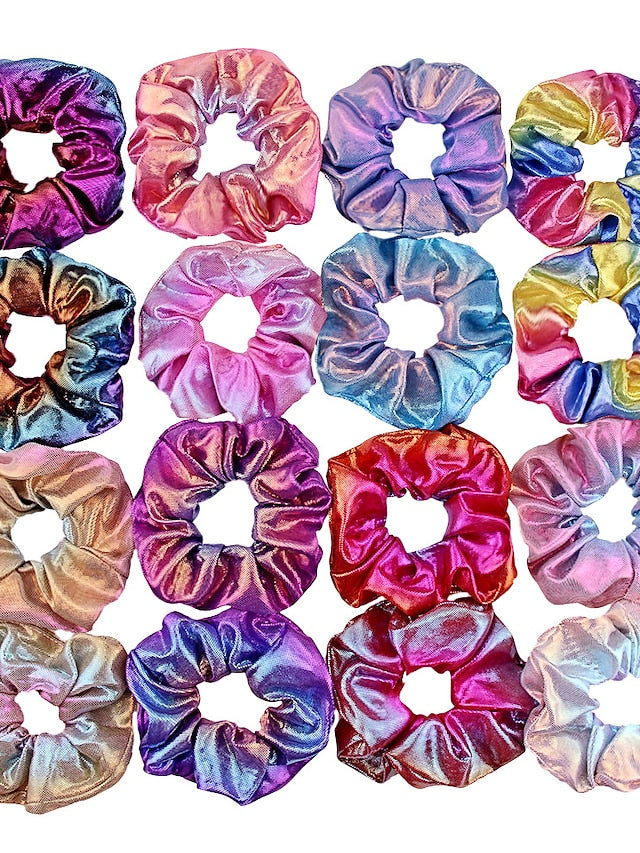 Hair Scrunchies Dazzling Rainbow Shiny Metallic Large Hair Scrunchie Mermaid Hair Bow Elastics Ponytail Holder Hair Ties for Women or Girls (Rainbow 16-PCS) - LuckyFash™
