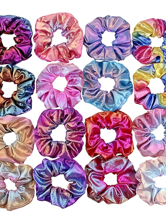 Hair Scrunchies Dazzling Rainbow Shiny Metallic Large Hair Scrunchie Mermaid Hair Bow Elastics Ponytail Holder Hair Ties for Women or Girls (Rainbow 16-PCS) - LuckyFash™