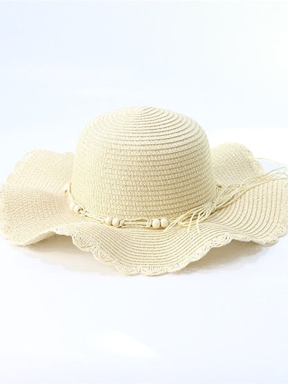 New Summer Wide-Brimmed Sunscreen Fashion Wooden Beads Wave Straw Hat Women's Holiday Beach Hat - LuckyFash™