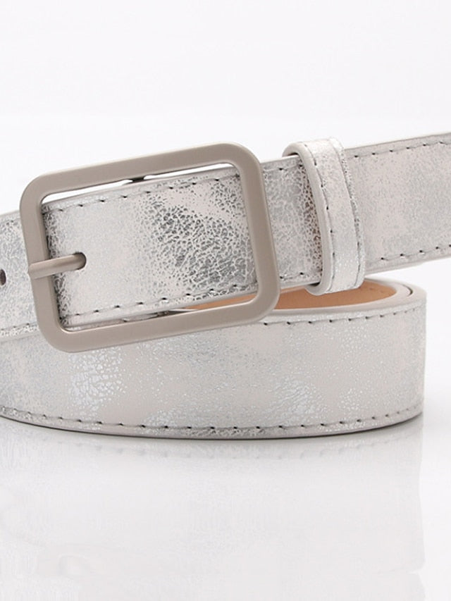 Women's Unisex PU Buckle Belt PU Leather Prong Buckle Plain Casual Classic Party Daily Green Black Pink Silver - LuckyFash™