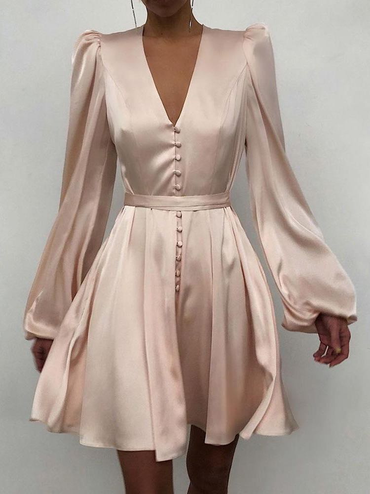 Women' s Bishop Sleeves Silk Mini A-line Dress - LuckyFash™