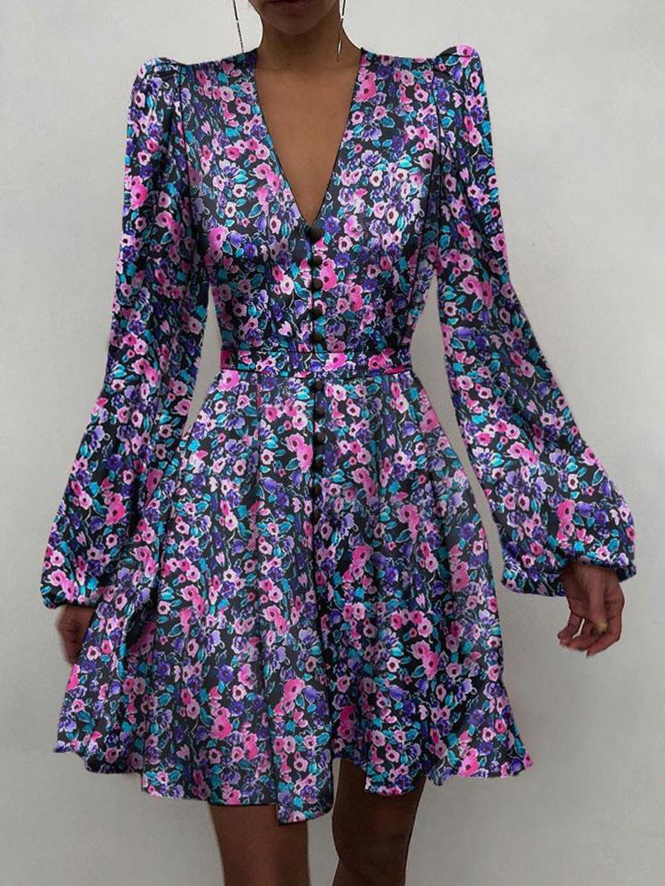 Women' s Bishop Sleeves Silk Mini A-line Dress - LuckyFash™