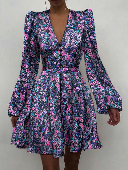 Women' s Bishop Sleeves Silk Mini A-line Dress - LuckyFash™