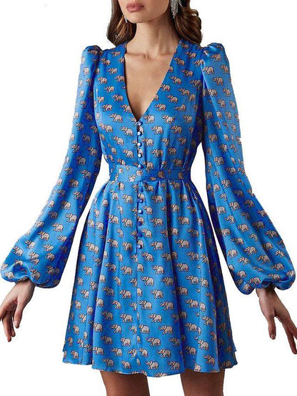 Women' s Bishop Sleeves Silk Mini A-line Dress - LuckyFash™