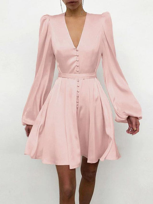 Women' s Bishop Sleeves Silk Mini A-line Dress - LuckyFash™