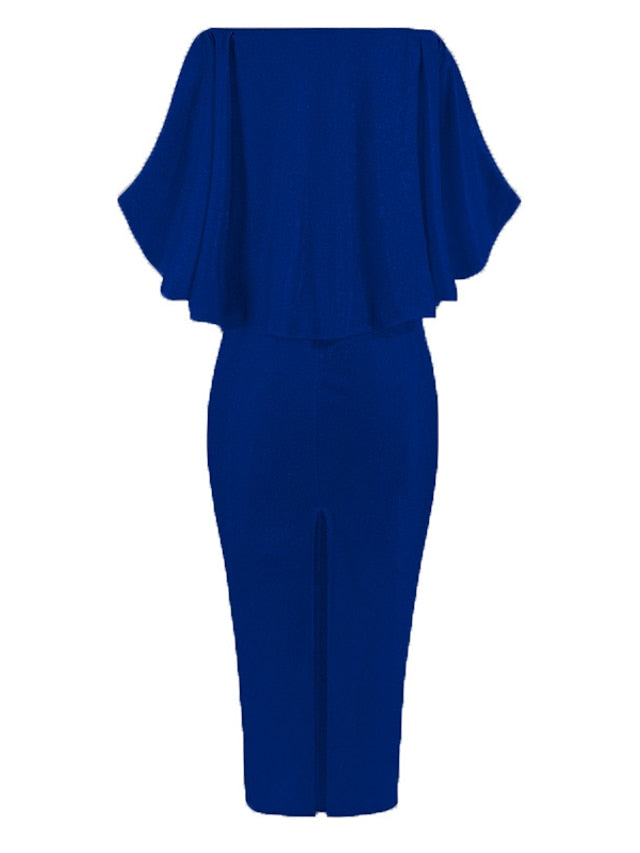 Formal Party Dress Cocktail Dress Long Dress Maxi Dress Silver Black Champagne Half Sleeve Pure Color Cold Shoulder Winter Fall Spring Off Shoulder Mature Evening Party Wedding for Women - LuckyFash™