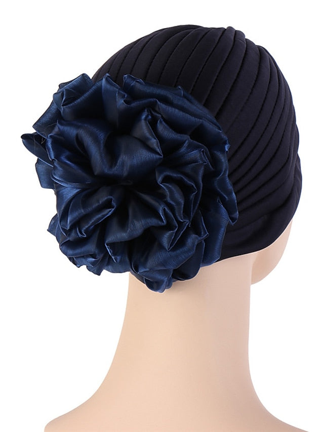 Female Stylish Indian Big Flower Solid Color Turban Hat Comfortable Women Muslim Pullover Hat African Head Wrap Hijab Cap Headwear - LuckyFash™