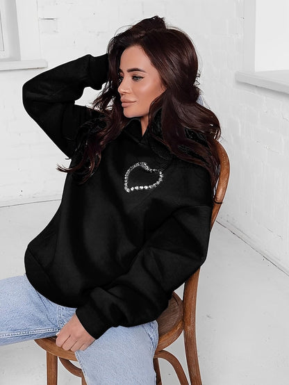 Hoodie Heart Basic Hooded Regular Winter Light Blue Green Pink Black for Women - LuckyFash™