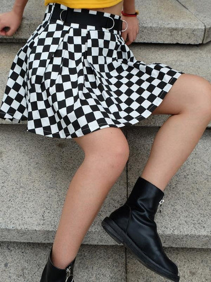 Black And White Plaid Print Bust Slim Short Skirt - LuckyFash™