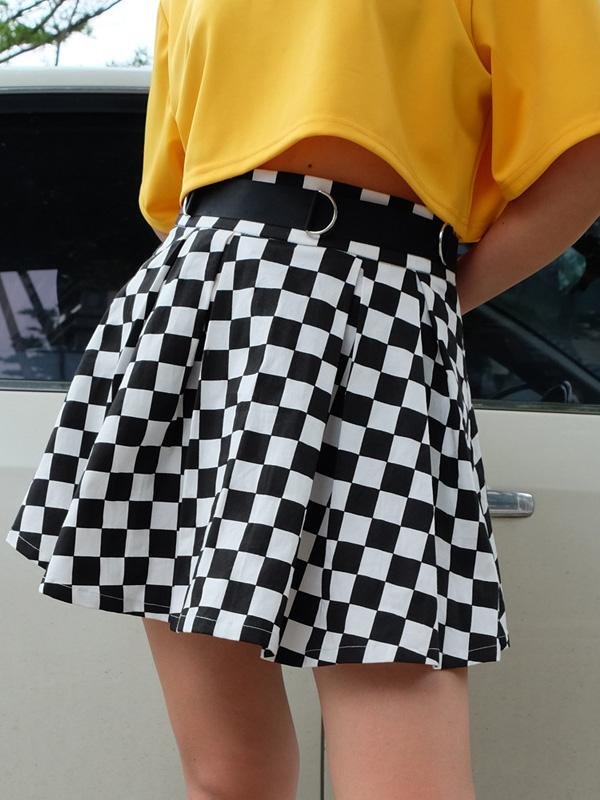 Black And White Plaid Print Bust Slim Short Skirt - LuckyFash™