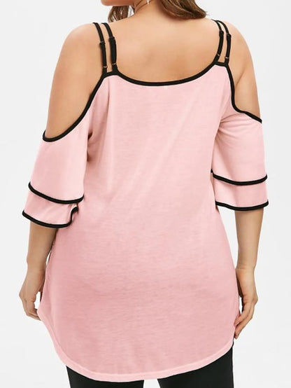 Women's Going Out Tops Blouse Concert Tops Black White Pink Plain Sequins Ruffle 3/4 Length Sleeve Work Daily Basic V Neck Regular XL - LuckyFash™