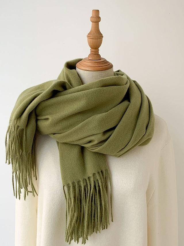 Women's Women's Shawls & Wraps Party Black Scarf Pure Color / Basic / Green / Khaki / Fall / Winter - LuckyFash™
