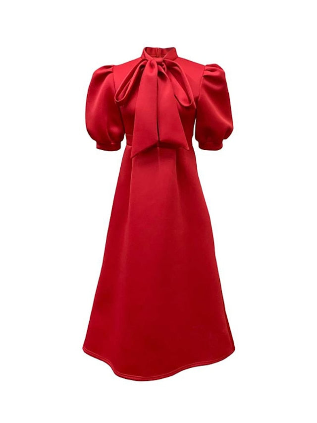 Womenâ€˜s Formal Party Dress Wedding Guest Dress Long Dress Maxi Dress Purple Yellow Red Short Sleeve Pure Color Bow Spring Summer High Neck 2023 S M L XL XXL 3XL - LuckyFash™